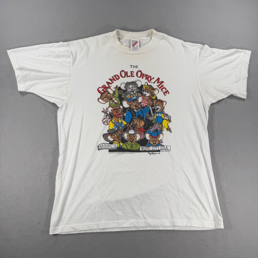 Vintage 1991 Grand Ole Opry Mice T-Shirt Jerzees Nashville Music City USA White